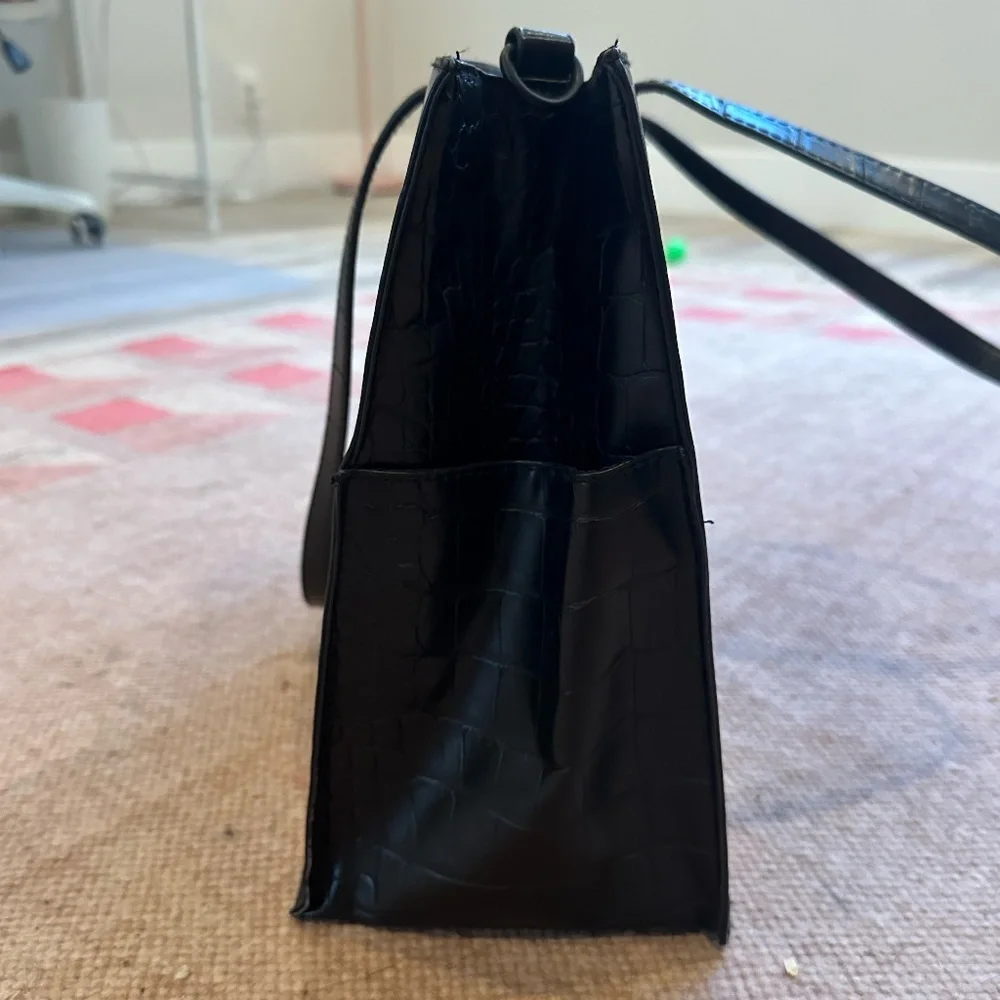 BEIS Black Croc-Embossed Tote Bag